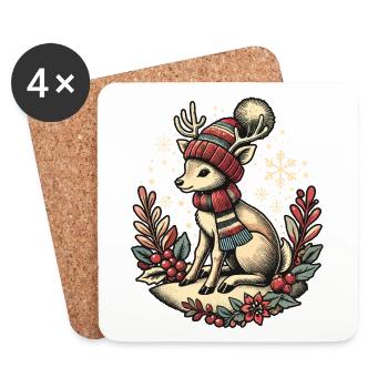 Vintage Christmas Reindeer Design - Coasters (set of 4) - white - Front