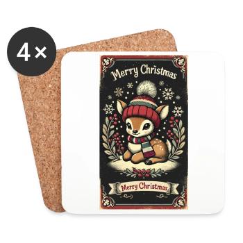 Vintage Christmas Reindeer Snow Snowflakes - Coasters (set of 4) - white - Front