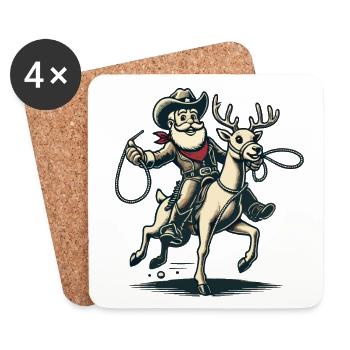 Aventure du cavalier cow-boy du Père Noël - Dessous de verre (lot de 4) - blanc - Devant