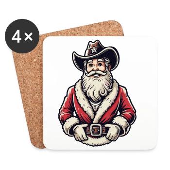 Cowboy Weihnachtsmann Western Flair - Untersetzer (4er-Set) - Weiß - Vorne