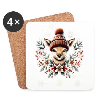 Renne rétro de Noël avec casquette - Dessous de verre (lot de 4) - blanc - Devant