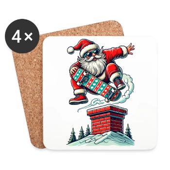 Noël Père Noël Skateboarding Adventure - Dessous de verre (lot de 4) - blanc - Devant