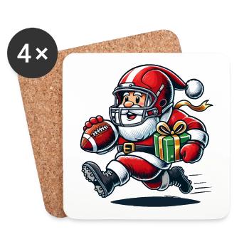 Santa Claus Playing Football With Gift - Coasters (set of 4) - white - Front