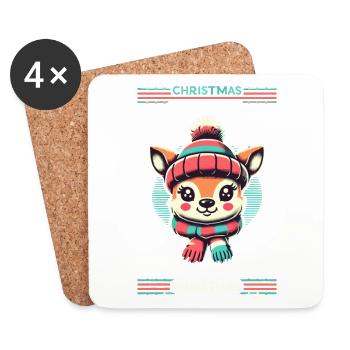 Charmant design vintage avec des rennes et de la neige - Dessous de verre (lot de 4) - blanc - Devant