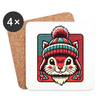 Cute squirrel with hat for Christmas - Coasters (set of 4) - white - Front