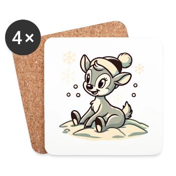 Design vintage Noël mignon mignon renne - Dessous de verre (lot de 4) - blanc - Devant