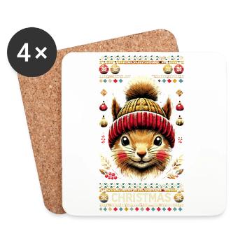 Merry Christmas with cute squirrel - Coasters (set of 4) - white - Front
