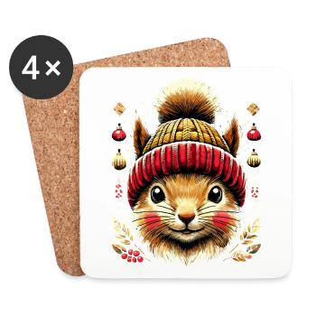 Cute squirrel with winter hat for - Coasters (set of 4) - white - Front