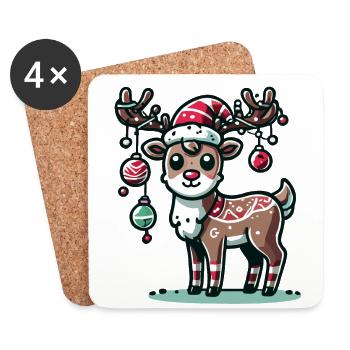 Fröhliches Weihnachtsrentier Mit Kugeln - Untersetzer (4er-Set) - Weiß - Vorne