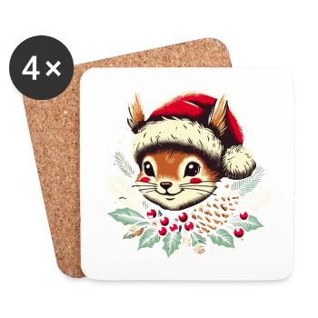 Festive Christmas Squirrel Vintage - Coasters (set of 4) - white - Front