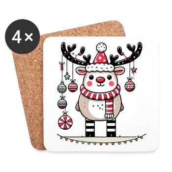 Mignon renne avec des boules de Noël - Dessous de verre (lot de 4) - blanc - Devant