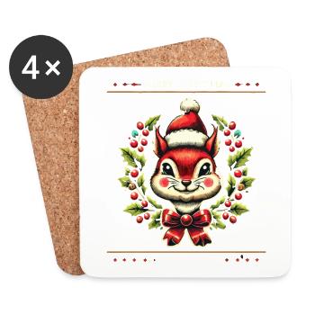 Merry Christmas Squirrel with Berries - Coasters (set of 4) - white - Front