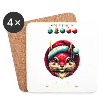 Fröhliche Weihnachten Eichhörnchen Motiv - Untersetzer (4er-Set) - Weiß - Vorne