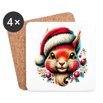 Christmas squirrel with cap - Coasters (set of 4) - white - Front