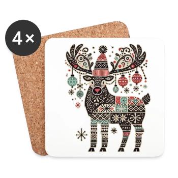 Christmas Reindeer Vintage Cottagecore - Coasters (set of 4) - white - Front