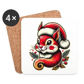 Merry Christmas squirrel with cap - Coasters (set of 4) - white - Front