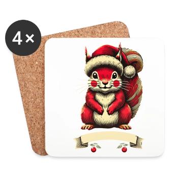 Christmas squirrel with Christmas hat - Coasters (set of 4) - white - Front