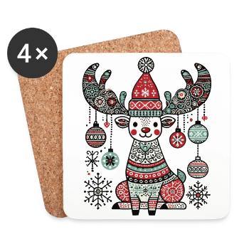 Magie des rennes heureux avec des boules de Noël - Dessous de verre (lot de 4) - blanc - Devant