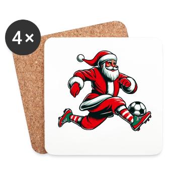 Noël Père Noël Action de football - Dessous de verre (lot de 4) - blanc - Devant