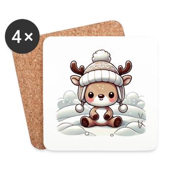 Vintage Christmas Reindeer Design with Snow - Coasters (set of 4) - white - Front