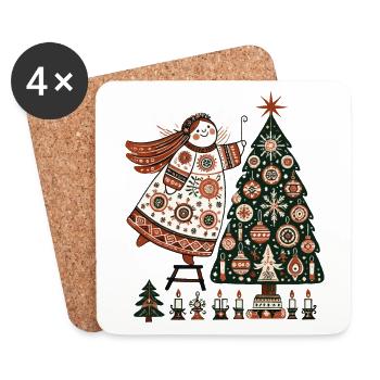 Angel with Christmas Tree and Candles Vintage - Coasters (set of 4) - white - Front
