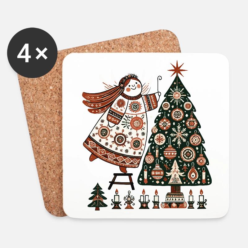 Engel Mit Weihnachtsbaum Und Kerzen Vintage - Untersetzer (4er-Set) - Weiß