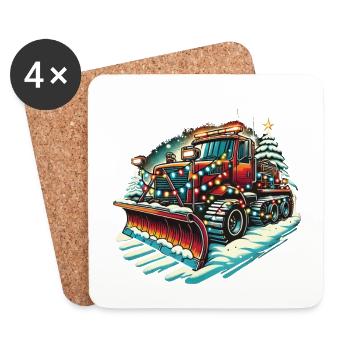 Winter Weihnachten Schneeräummaschine Fahrzeug - Untersetzer (4er-Set) - Weiß - Vorne