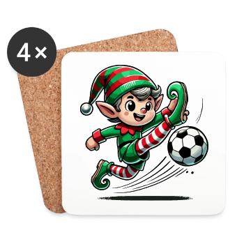 Aventure de football elfe de Noël - Dessous de verre (lot de 4) - blanc - Devant