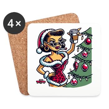 Christmas Pin-Up Cartoon Motif - Coasters (set of 4) - white - Front