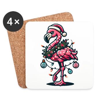 Flamant rose drôle avec décoration de Noël - Dessous de verre (lot de 4) - blanc - Devant