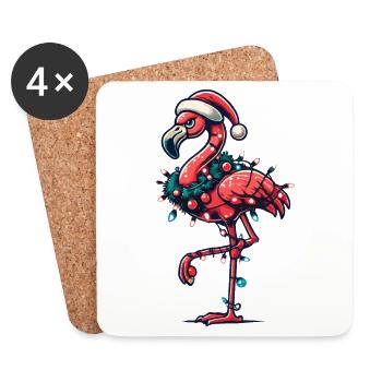 Funny Christmas flamingo with decoration - Coasters (set of 4) - white - Front