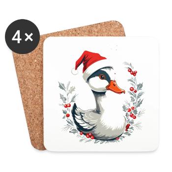 Canard de Noël avec chapeau et couronne de baies - Dessous de verre (lot de 4) - blanc - Devant