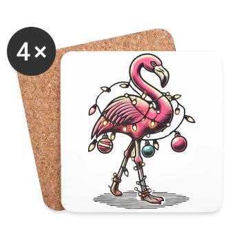 Lustiger Weihnachtlicher Flamingo Mit Lichterkette - Untersetzer (4er-Set) - Weiß - Vorne