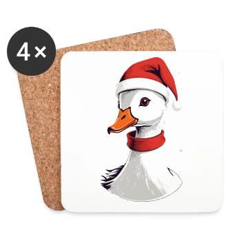 Canard de Noël avec chapeau et flocons de neige - Dessous de verre (lot de 4) - blanc - Devant