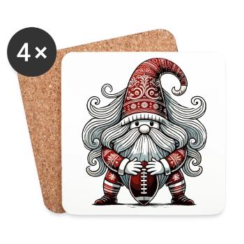 Gnome de football de Noël pour les amateurs de sport - Dessous de verre (lot de 4) - blanc - Devant