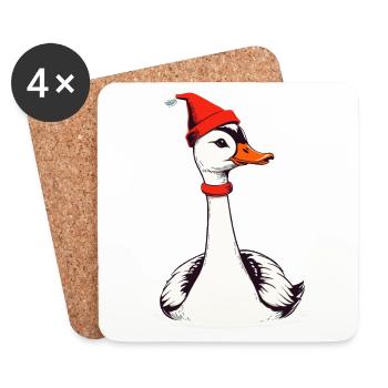 Oie de Noël avec chapeau de Noël - Dessous de verre (lot de 4) - blanc - Devant