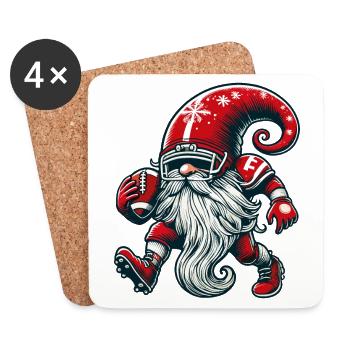 Noël Football Gnome Nain Elfe Gnome Gnome - Dessous de verre (lot de 4) - blanc - Devant