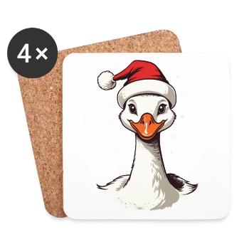 Motif de Noël sucré de canard festif avec chapeau - Dessous de verre (lot de 4) - blanc - Devant