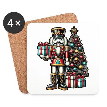 Nussknacker Mit Weihnachtsbaum Und Geschenken - Untersetzer (4er-Set) - Weiß - Vorne