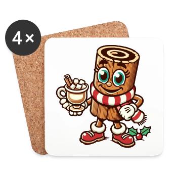 Chocolat chaud avec dessin animé de Noël à la cannelle - Dessous de verre (lot de 4) - blanc - Devant