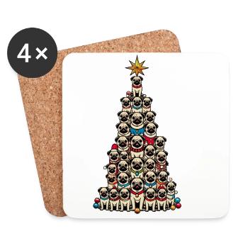 Pug Christmas Tree Funny Dog Motifs - Coasters (set of 4) - white - Front