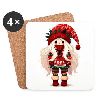 Cute Christmas elf in Scandinavian style - Coasters (set of 4) - white - Front
