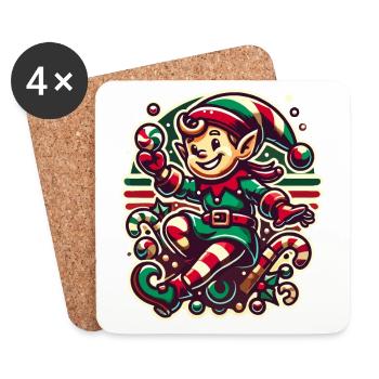 Fröhlicher Weihnachtswichtel Illustration - Untersetzer (4er-Set) - Weiß - Vorne