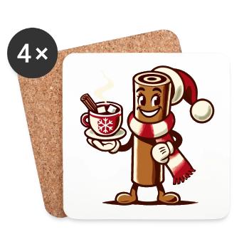 Chocolat chaud à la cannelle Joyeux Noël - Dessous de verre (lot de 4) - blanc - Devant
