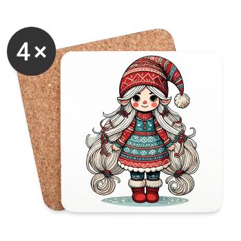 Christmas Gnome Woman Festive Gnome Girl - Coasters (set of 4) - white - Front