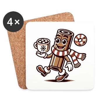 Chocolat chaud à la cannelle Dessin animé - Dessous de verre (lot de 4) - blanc - Devant