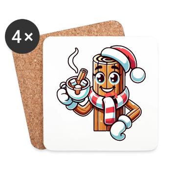 Chocolat chaud à la cannelle dessin animé Noël - Dessous de verre (lot de 4) - blanc - Devant