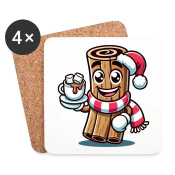 Chocolat chaud à la cannelle dessin animé Noël - Dessous de verre (lot de 4) - blanc - Devant