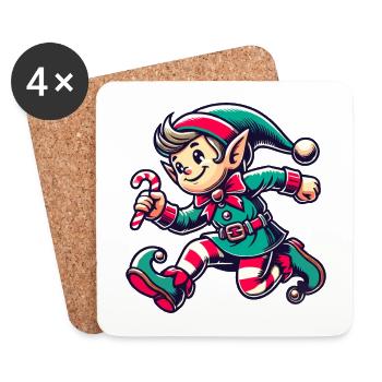 Fröhlicher Weihnachtswichtel Mit Zuckerstange - Untersetzer (4er-Set) - Weiß - Vorne