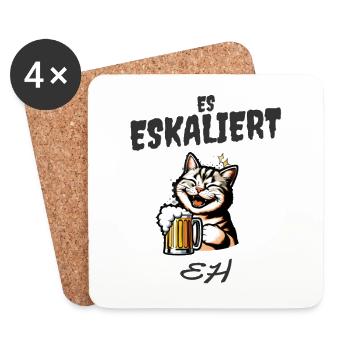 Es eskaliert eh lachende Katze mit Bier - Untersetzer (4er-Set) - Weiß - Vorne